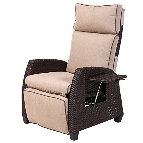 LCH Adjustable Recliner Relaxing Sofa Chair Outdoor Wicker Furniture Aluminum Frame Lounge with Beige Soft Thicken Cushions | Porch, Backyard, Pool or Garden