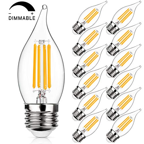 Dimmable Candelabra LED Bulbs 40W Equivalent, 2700K Warm White, E26 Standard Medium Screw Base, 4W Filament LED Chandelier Light Bulbs, CA11 Flame Tip Vintage Edison Clear Candle lamp, Pack of 12