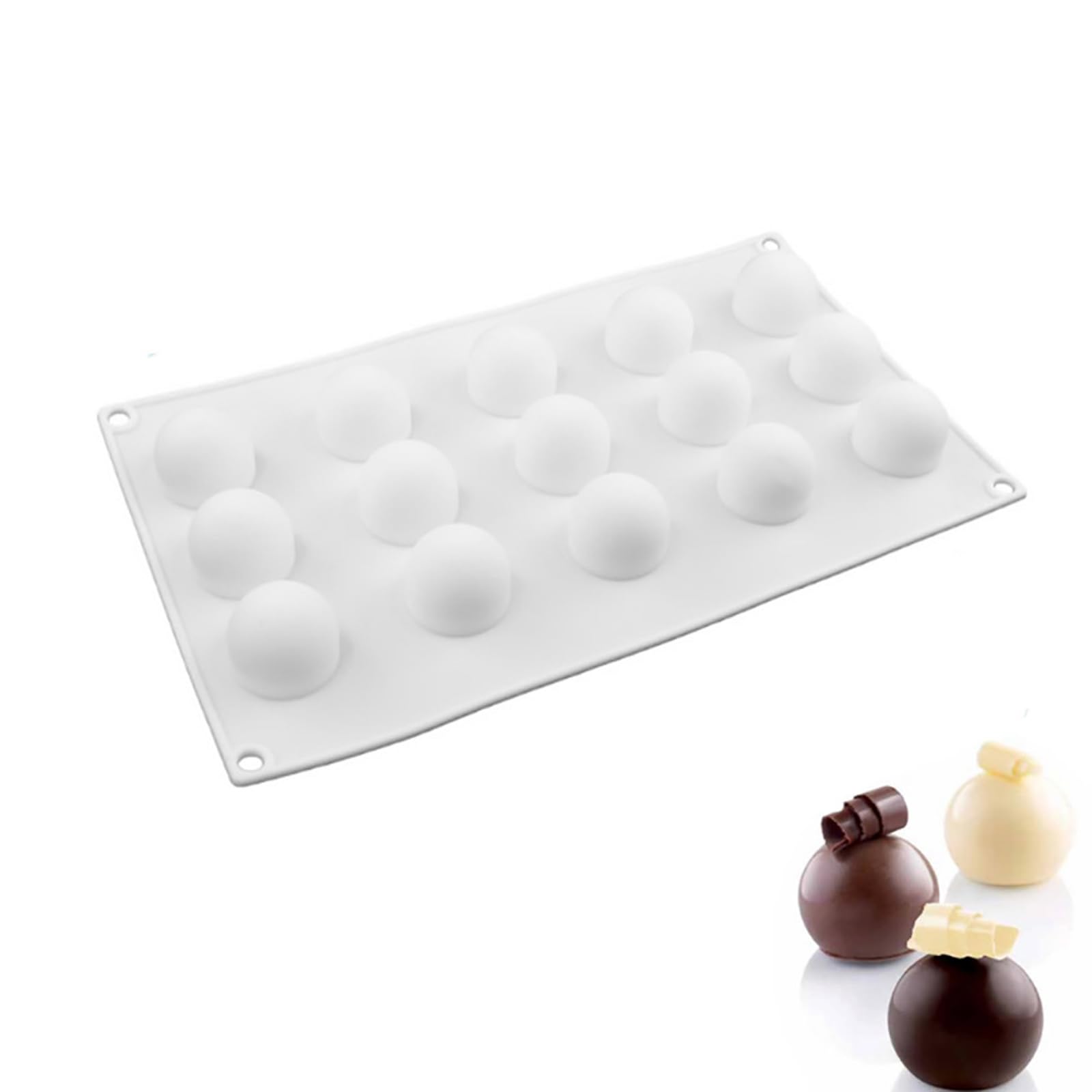 Holzsammlung 1pcs Truffle Sphere Silicone Mould, 15Cavity Mini Cake Ball Mould, 3D Silicone Baking Mould for Cake Decoration Dessert Mousse Pastry Chocolate Jelly Ice Cream, Round Ball Shape