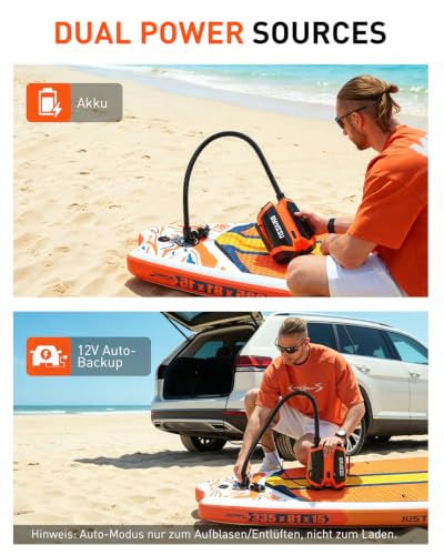 BAVIZZN Electric Sup Pump Battery 22 PSI Paddle Board Pump 12 V DC Type C Connection Inflator & Deflator 76.96 WH for Paddle Board, Boat, Kayaks, Water Sports