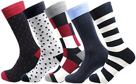 Mens Dress Socks 5 Pairs- Colorful Patterned Cotton Dress Socks-Formal Dress Socks