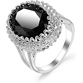 XIALV 8.8Ct Black Zirconia Oval Cut Cocktail Ring for Women Big Black Onyx Stone Gemstone Birthstone Ring (US code 6)