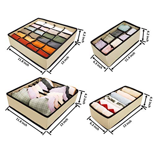 Auoinge Drawer Organiser Divider, Foldable Sock Underwear Drawer Organiser Storage Box for Wardrobe Closet, Dustproof, Odorless Bedroom Knicker Compartments
