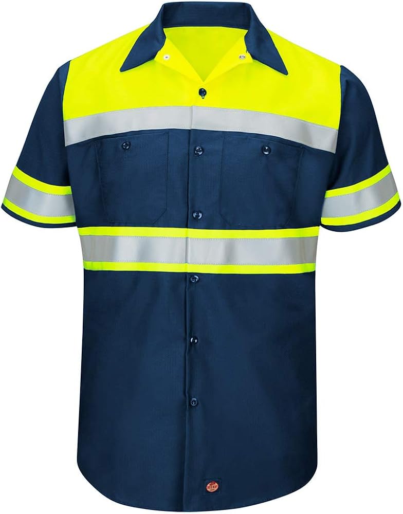Red Kap Men's Hi-vis Ss Colorblock Ripstop Work Shirt-Type O, Class 1: Clothing