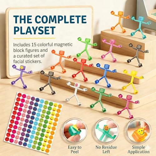 Belluxe Magnetic Toys for Kids 15PCS, Premium Magnetic People Figures Set with DIY Face Stickers, Bendable Creative Building Travel Toy for Airplane Car Road Trips, Gift for Boys Girls Ages 3+