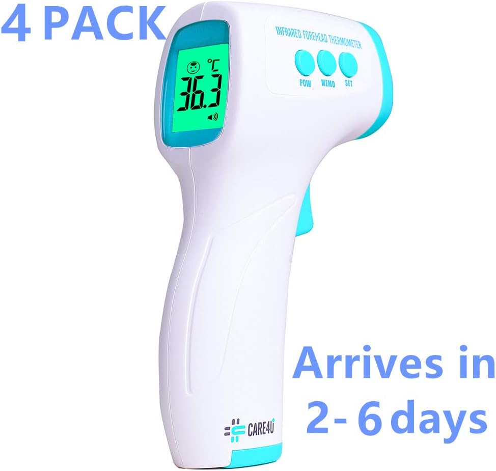 4 (Pack) Forehead Thermometer, No-Touch Digital Infrared Thermometer, ˚F /˚C Adjustable with Fever Alert Function, 3 in 1 Digital Medical Infrared Thermometer for Baby and Adult