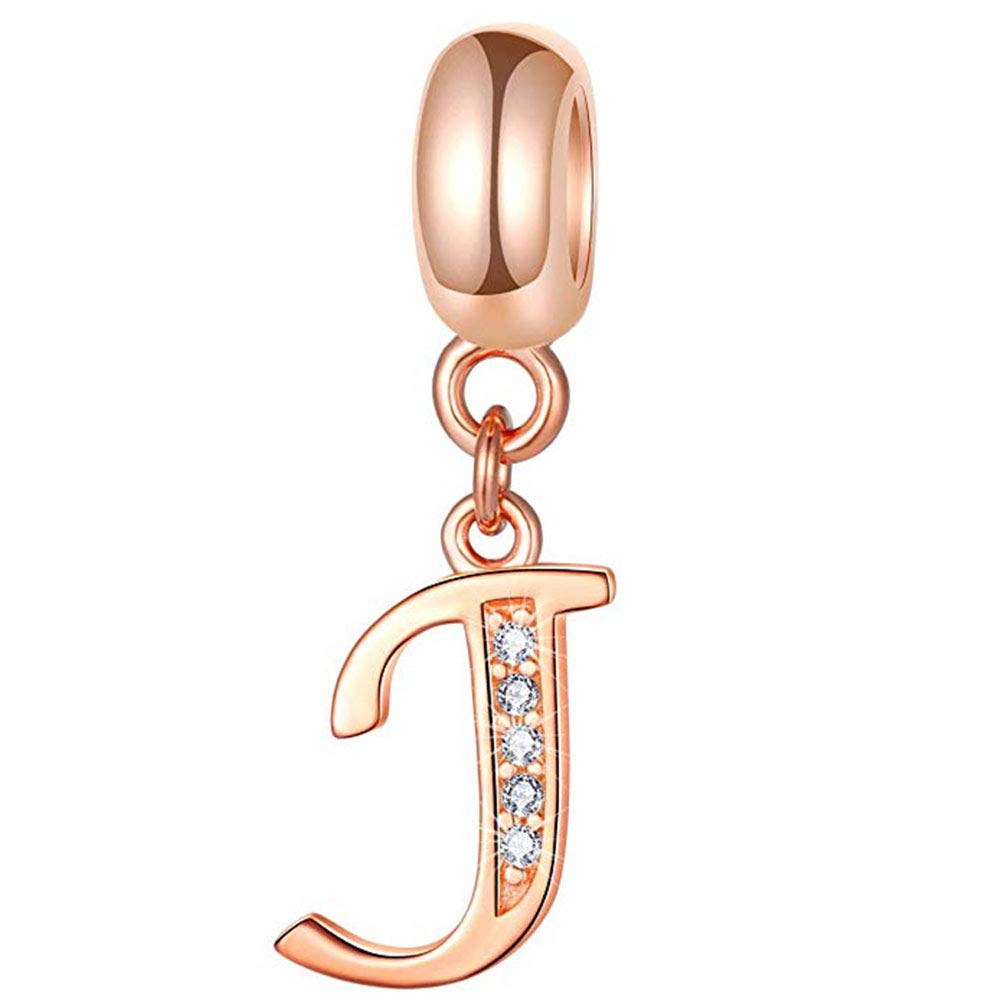 925 Sterling Silver Alphabet Charm Letter Charm Love Charm Anniversary Charm Complete A~Z Gift Options fit Pandora European Bracelets (J)