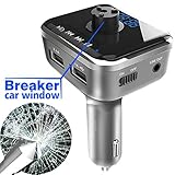 Bluetooth FM Transmitter, HAHAKEE Car Radio Adapter Used as Safety Hammer, Wireless FM Modulator with Aux Output & Dual USB Charging Ports, Support Hand-Free Calling, TF Card, USB Flash Drive