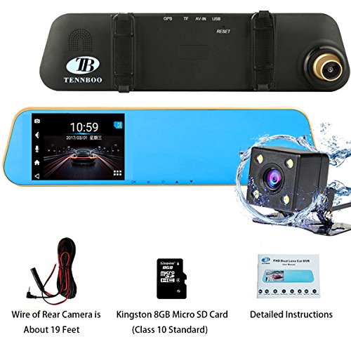 Click Here to See More Images Dash Camera,TENNBOO Mirror HD Dash Cam with Back Up Camera,Loop Recording Dashboard Recorder Front and Rear In Car Camera