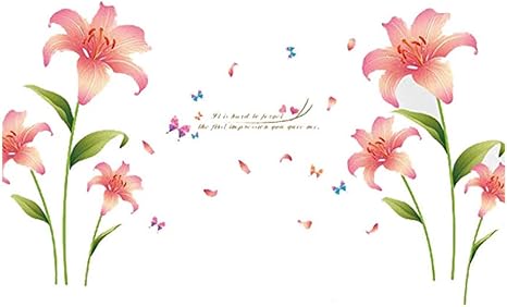 Amazon Fablcrew ユリの花 ウォールステッカー 花 ピンク ウォールステッカー ピンク ローズ 花 フラワー 壁紙シール ガーデン 剥がせる 90 60cm ウォールステッカー オンライン通販
