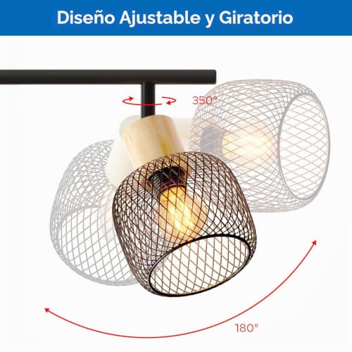 ANWIO Ceiling Lamp 4 Adjustable Bulbs E14, Kitchen Ceiling Lamp, Black Indoor LED Spotlights, Modern LED Ceiling Light for Indoors, Rotatable for Bedroom, Kitchen, Hallway, Dining Room, Without Bulb
