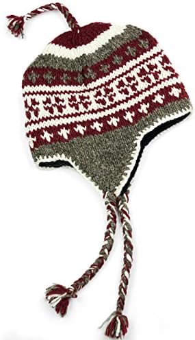 TCG Men’s Hand Knit Wool Vintage Pattern Sherpa Hat - Merlot & Natural