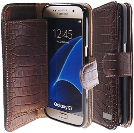 [Vintage Brown] Bi-Fold Flip Cover [Book Wallet] Leather Case [6 Card Slot] Cover For Galaxy S7