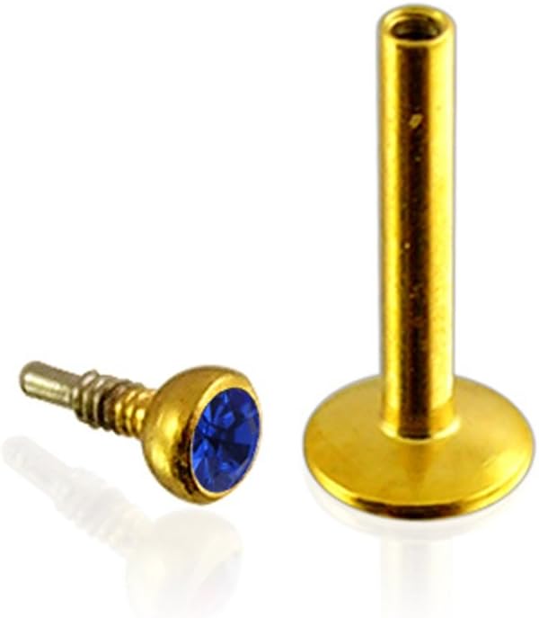 Lip Labrets 2MM Blue Sapphire Gems Stone Internally Threaded top with 16G(1.2MM) 316 Surgical Steel