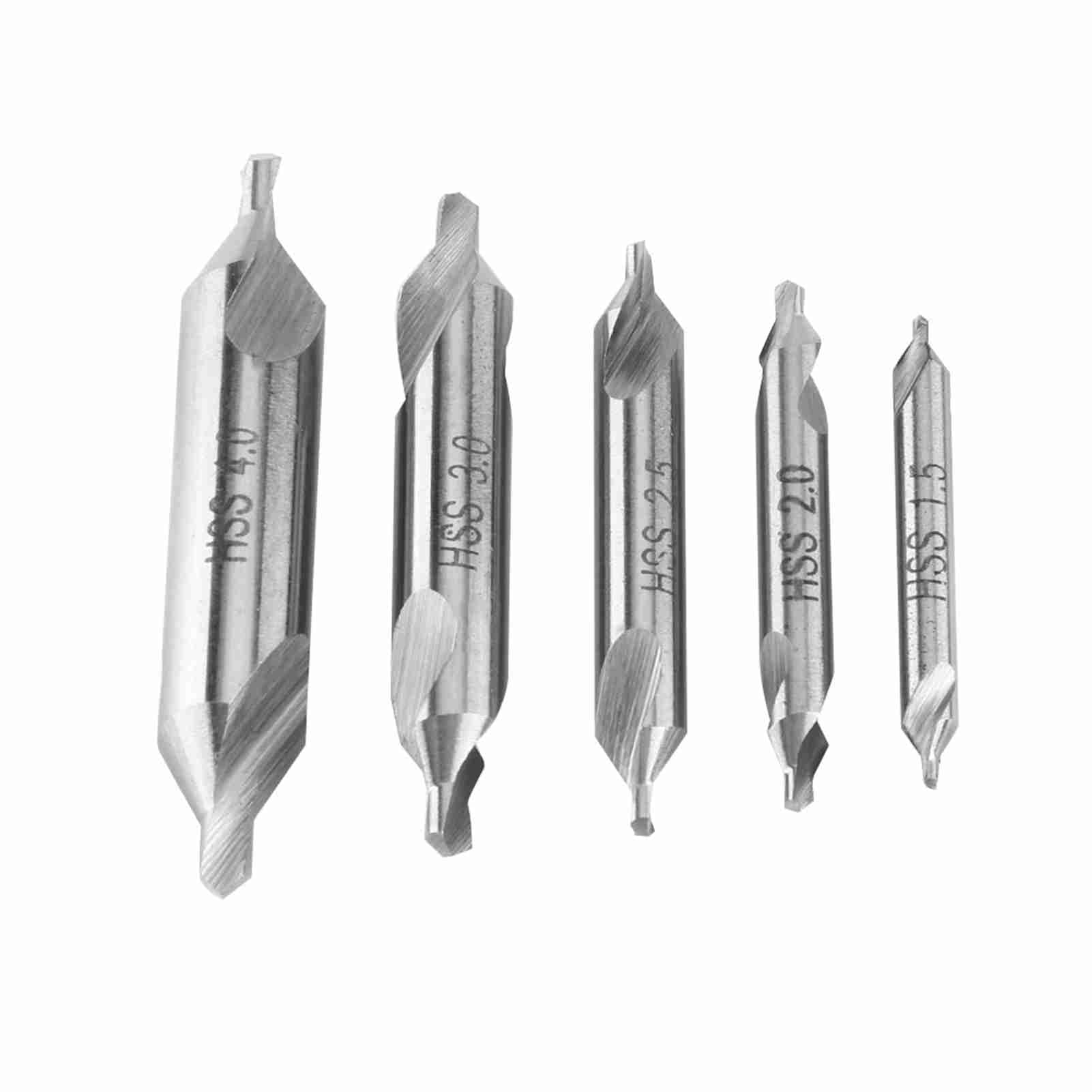 High Speed Steel Center Drill Bits 5Pcs 60 Degree Angle 1.5/2/2.5/3/4mm Countersink Bit Set Tool For Metalworking And Woodworking Applications