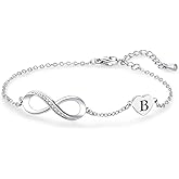 MiiFort Silver Infinite Initial A-Z Heart Bracelets Christmas Birthday Jewelry Gift for Women Daughter Adjustable Stainless Steel Bracelets with Letter Charms
