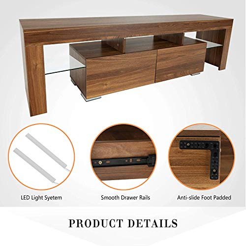 Mecor Modern TV Stand with LED Lights, 65 Inch TV Stand with 2 Drawers