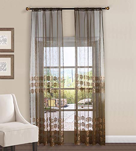 Aside Bside Floral Embroidered Sheer Curtains Vintage Elegance