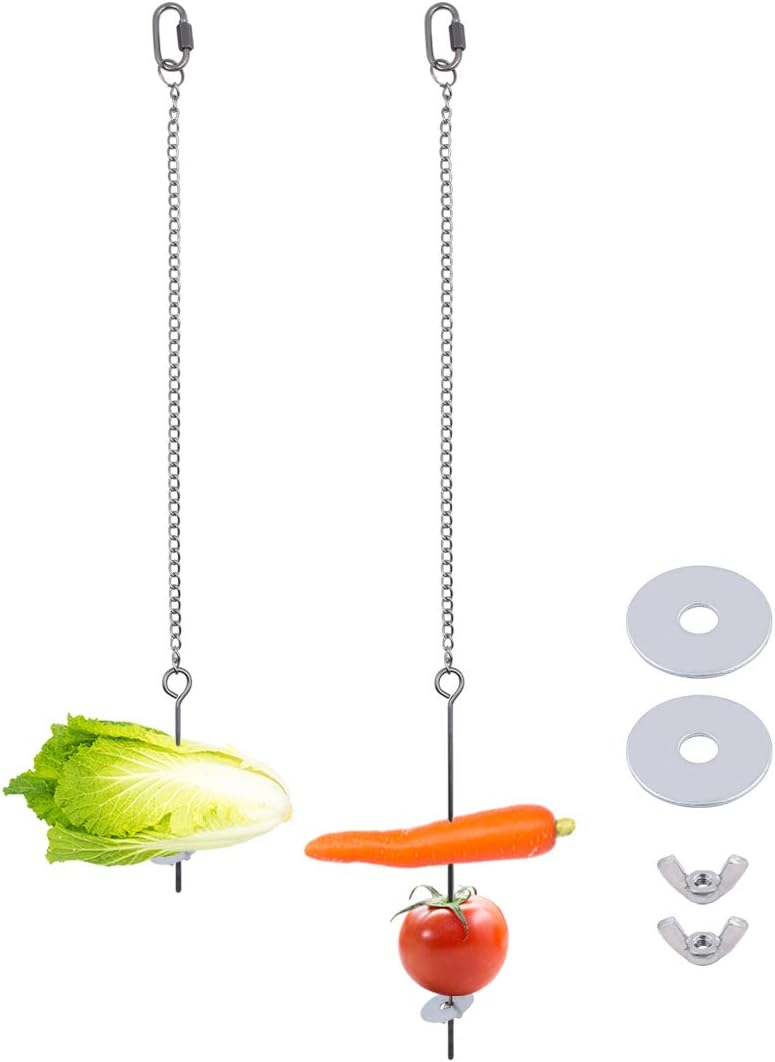 2 Pcs Chicken Veggies Fruit Skewer,Stainless Steel Vegetable Fruit Chain Hanging Holder Food Feed Tool for Chicken Parrot Bird