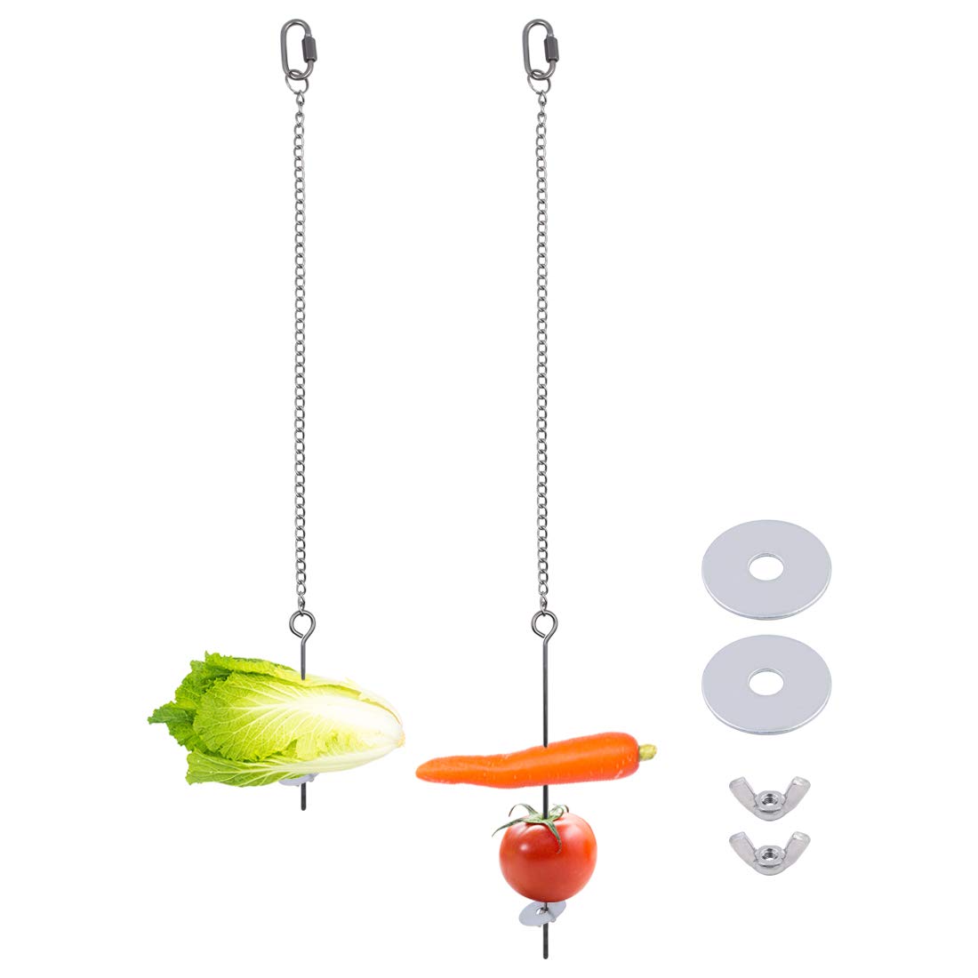 2 Pcs Chicken Veggies Fruit Skewer,Stainless Steel Vegetable Fruit Chain Hanging Holder Food Feed Tool for Chicken Parrot Bird
