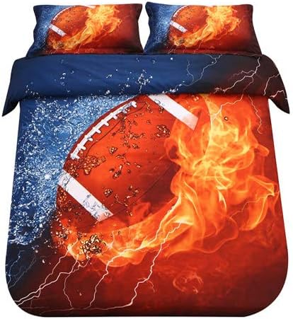 3PCS American Football Duvet Cover Set Full, 1 Duvet Cover and 2 Pillowcases, Sports Duvet Cover with Corner Ties and Zipper for Kids Boys and Girls, Full