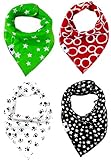 Bonzerdigs Baby Bandana Drool Bibs with Adjustable Snaps - Super Absorbent Cotton Cloth – Pack of 4