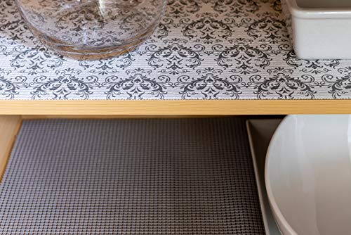 Duck Smooth Top Easy Liner Shelf Liner, Top Cabinet Multipack, 6-Rolls, Each 12" Width, 10' Length, Grey Damask
