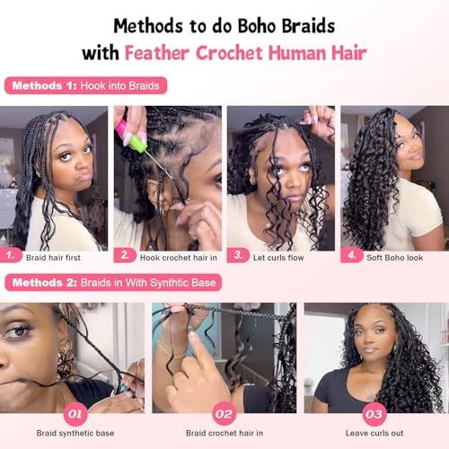 Miracle Knots Crochet Human Hair,18 Inch 50 Strands Pre-Separated Feather Crochet Human Hair for Boho Braids human hair Extensions,Invisible,Reusable,Beginner-Friendly (1B#, 18 Inch (50 Strands))
