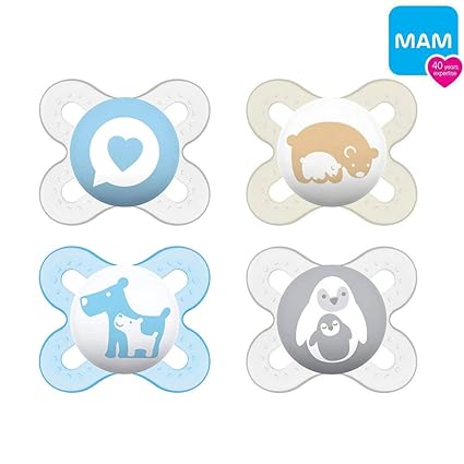 MAM'Skin Soft' Silikon Schnuller Start speziell für Früh- und Neugeborene extra klein // 0-2 Mo. Boy // 4er Set // inkl. 2 St
