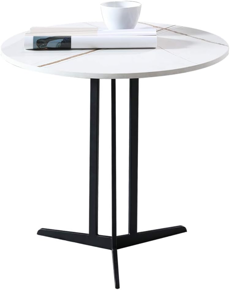 Rock Slab Coffee Table, Black Wrought Iron Bracket, Modern Minimalist Decorative Round Side Table, Suitable for Living Room, Office, Bed Head (17.7 × 17.7 × 20.8in)