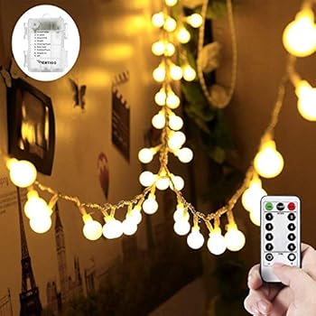 WERTIOO 33ft 100 LEDs Battery Operated String Lights Globe Fairy Lights with Remote Control for Outdoor/Indoor Bedroom,Garden,Christmas Tree[8 Modes,Timer ] (Warm White)