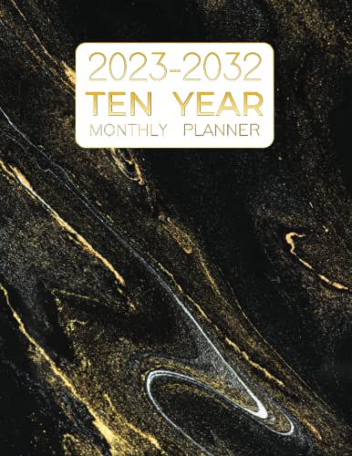 2023-2032 Ten Year Monthly Planner: 120 Month | Jan 2023 - Dec 2032 | 10 Year calendar with holidays, countdown date, moon phase, month &year tab | Marble style cover