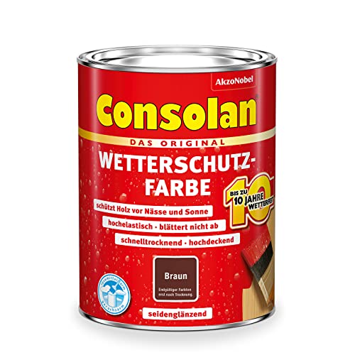 Consolan Wetterschutzfarbe, Deckender Holzschutz für Außen, Braun, 5L
