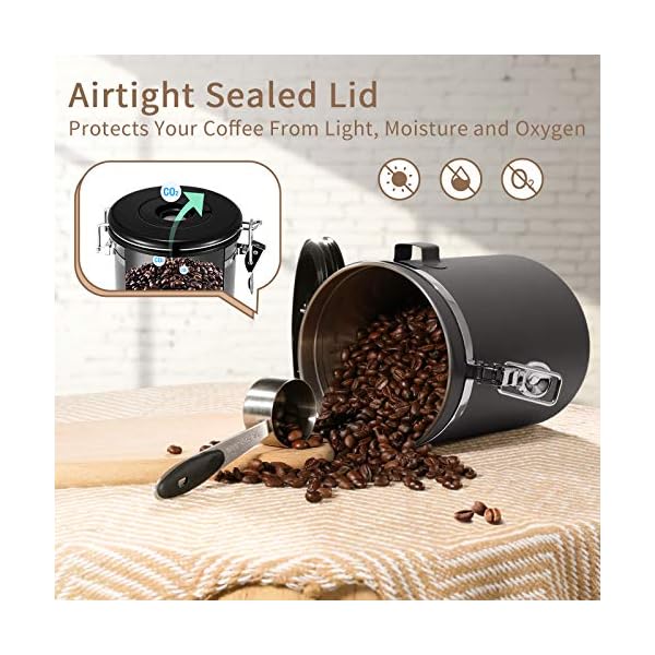 Veken Coffee Canister, Airtight Stainless Steel Kitchen Food Storage Container with Date Tracker