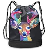 DanciCa Watercolor Deer Cute Drawstring Backpack