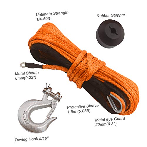 TYT 50ft Synthetic Winch Rope for 1/4" Nylon Winch Line Cable Rope 6mm