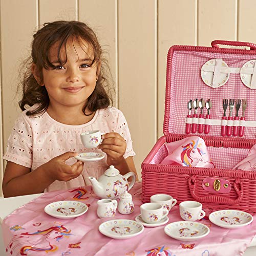 Wobbly Jelly 'Magical Unicorn' China Tea Set & Picnic Basket 31 pc