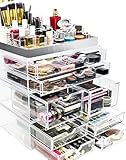 Sorbus Acrylic Cosmetic Makeup and Jewelry Storage Case Display with Silver Trim - Spacious Design - Great for Bathroom, Dresser, Vanity and Countertop (Silver Set 2)