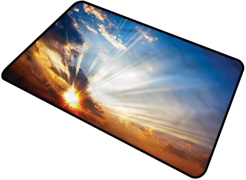 shirlyhome Doormat Clouds for Outdoor Entrance Sunbeams in Sky Scenery Rectangle 31"x47"