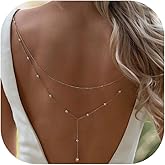 Simple Rhinestone Layered Back Chain Body Jewelry for Women Sexy Backless Rhinestone Crystal Necklace Bridal Wedding Backdrop Dress Accessories Jewelry