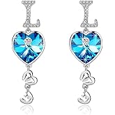 Austrian Crystal Heart Drop Dangle Earrings for Women Fashion 14K Gold Plated Hypoallergenic Jewelry