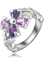 AnaZoz Jewelry 18K Gold Plated Purple Flower Austrian Crystals SWA Elements Ring Platinum Plated Ring 22*12mm