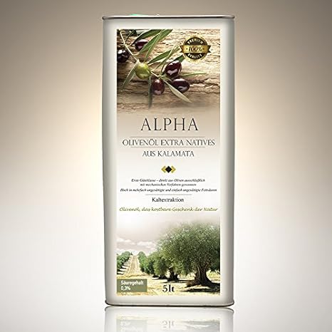 ALPHA - Natives Olivenöl Extra 5 liter Kanister, Qualitätsolivenöl mit 0,3% Säuregehalt