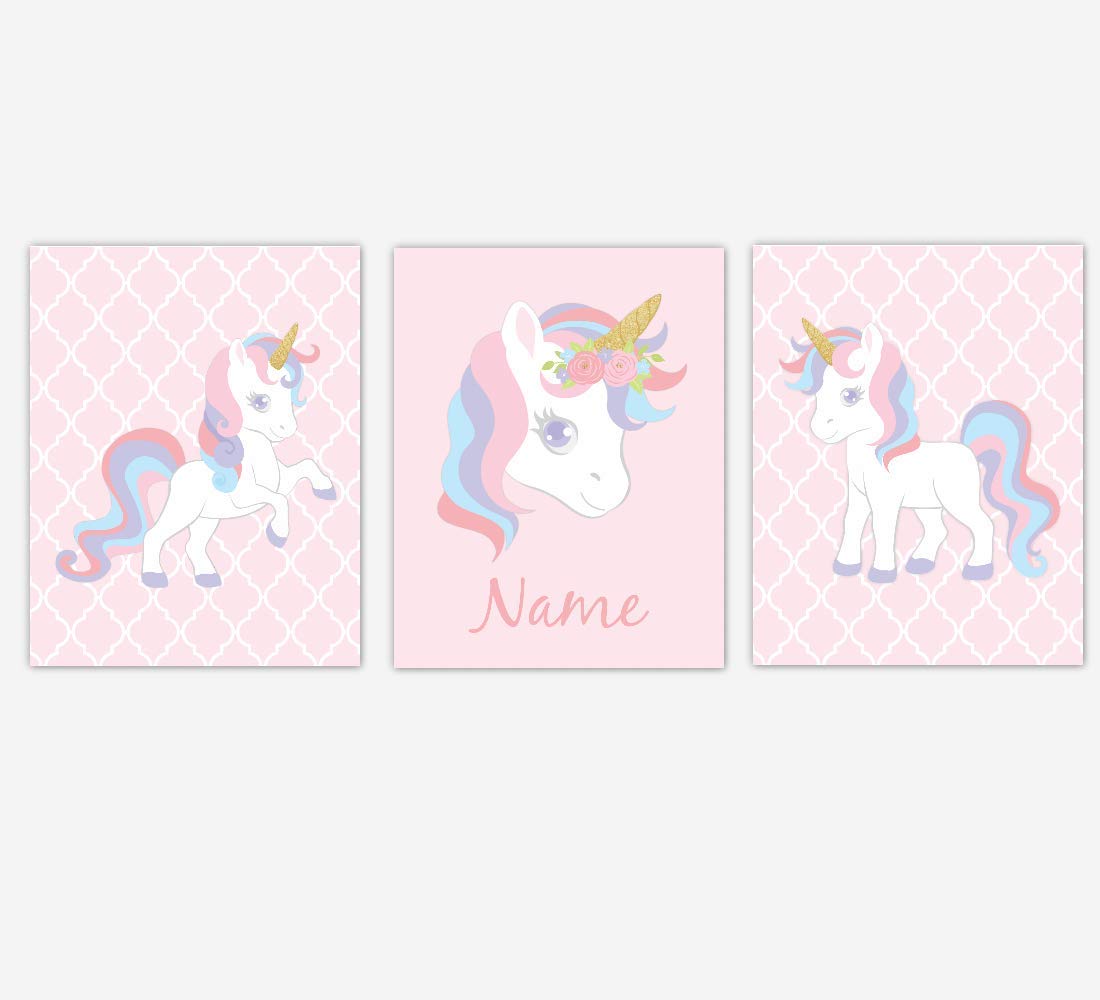 Amazon Com Pink Purple Blue Unicorn Girl Bedroom Wall Art