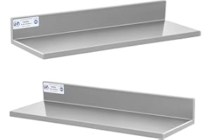 HALLY SINKS & TABLES H Hally Stainless Steel Wall Shelf 8.6 x 24 Inches 50 lb, NSF Commercial Heavy Duty Wall Mount Floating Shelving for Restaurant, Kitchen, Home, Hotel and Bar, 2 Pack