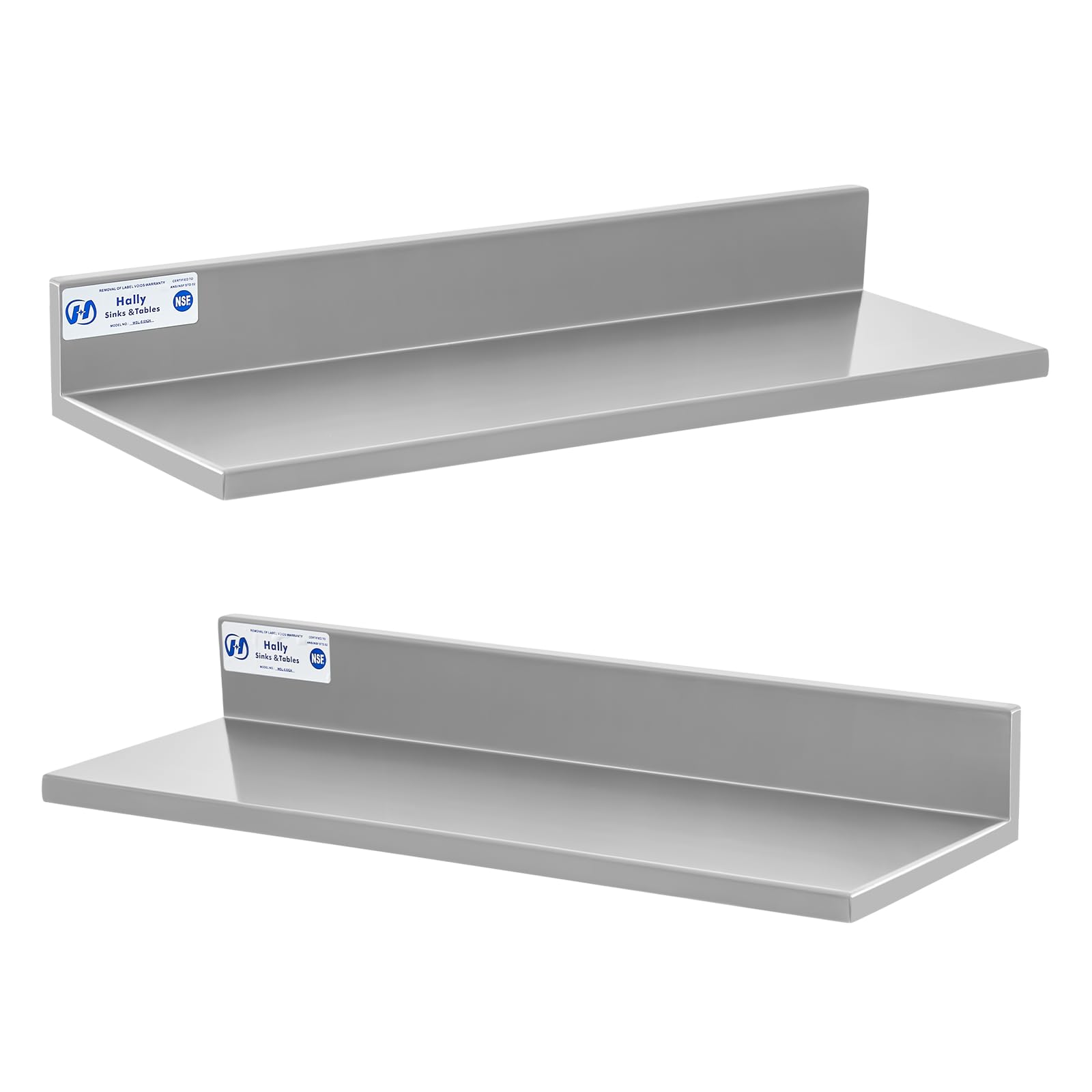 Photo 1 of Hally Stainless Steel Wall Shelf 8.6 x 24 Inches 50 lb, NSF Commercial Heavy Duty Wall Mount Floating Shelving for Restaurant, Kitchen, Home, Hotel and Bar, 2 Pack