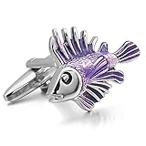 Men's 2 PCS Rhodium Plated Enamel Cufflinks Purple Silver Tone Tropical Fish Shirt Wedding Business 1 Pair Set