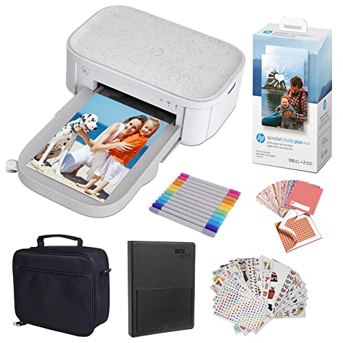 HP Sprocket Studio Plus 4 x 6 Inch Instant Photo Printer - Bundle: Printer, Photo Album, Markers, Photo Paper and Stickers.