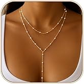 HAXIYA Lariat Gold Necklace for Women Dainty Long Necklace 14k Gold Plated/Silver Y-Shaped Pendant Drop Chain Trendy Layered Pearl/Beaded/CZ Necklaces Simple Gold Jewelry For Women Gift