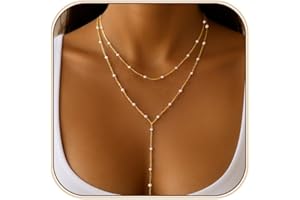 HAXIYA Lariat Gold Necklace for Women Dainty Long Necklace 14k Gold Plated/Silver Y-Shaped Pendant Drop Chain Trendy Layered Pearl/Beaded/CZ Necklaces Simple Gold Jewelry For Women Gift